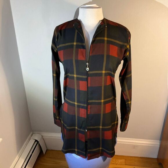 Plaid Zip up Overshirt, Small Evil Eye Zip Pull. Tunic. Dark Academia - Picture 4 of 11